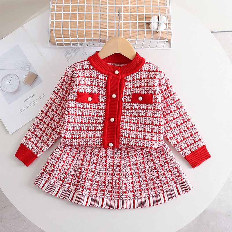 Jupe pull à manches longues pour filles, ensemble deux pièces tricoté et parfumé, nouveau Style, automne et hiver_voghion.com
