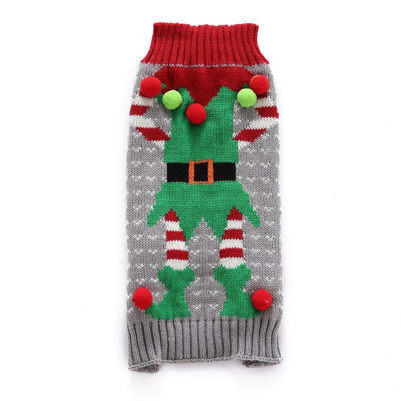 Vêtements de Noël pour chien en tricot de Noël, boule chaude et moelleuse, clown de Noël, Teddy Golden retriever, pull pour gros chien_voghion.com