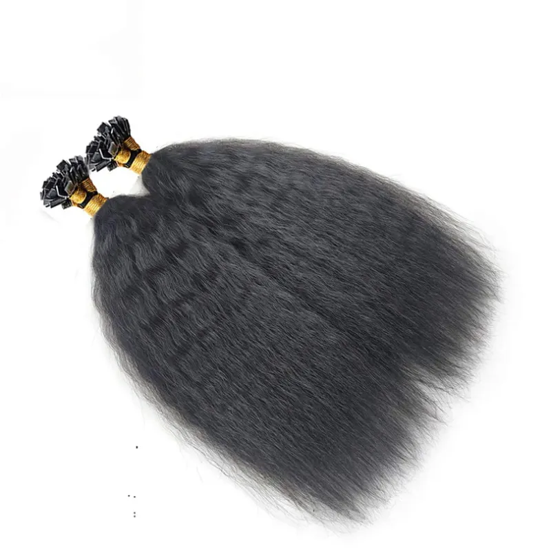 Kinky Straight Flat Tip Human Hair Extensions Remy Fusion 14-30 inches 100 Strands_voghion.com