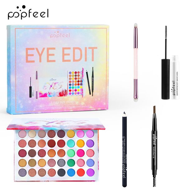Lidschatten Popfeel Lidschatten Augenbrauenstift Augen Set Make-Up Kosmetik Kombination Candy Farbe Perlglanz Matte Erde Farbe_voghion.com
