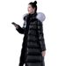 Women's Clothing Glossy Black Quilted Coat – Slim Fit Long Puffer Jacket With Raccoon Fur Trim (Black/Gold, S-XXL)_voghion.com