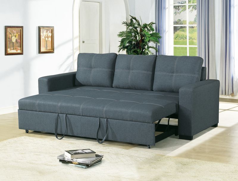 Sofa W Pull Out Bed Convertible Sofa In Blue Grey Polyfiber HS00-F6532_voghion.com