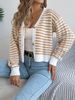 Women's Clothing Contrast Striped Lantern Striped Batwing Sleeve Cardigan Sweater - Short Length V-Neck Fall/Winter Knit Top (Khaki, Burgundy, Black)_voghion.com