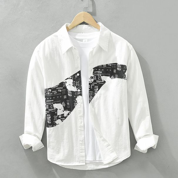 6732 Japanese Retro Long-sleeved Shirts Men's Trend Printing Stitching Shirts Casual Loose Tops A Generation._voghion.com