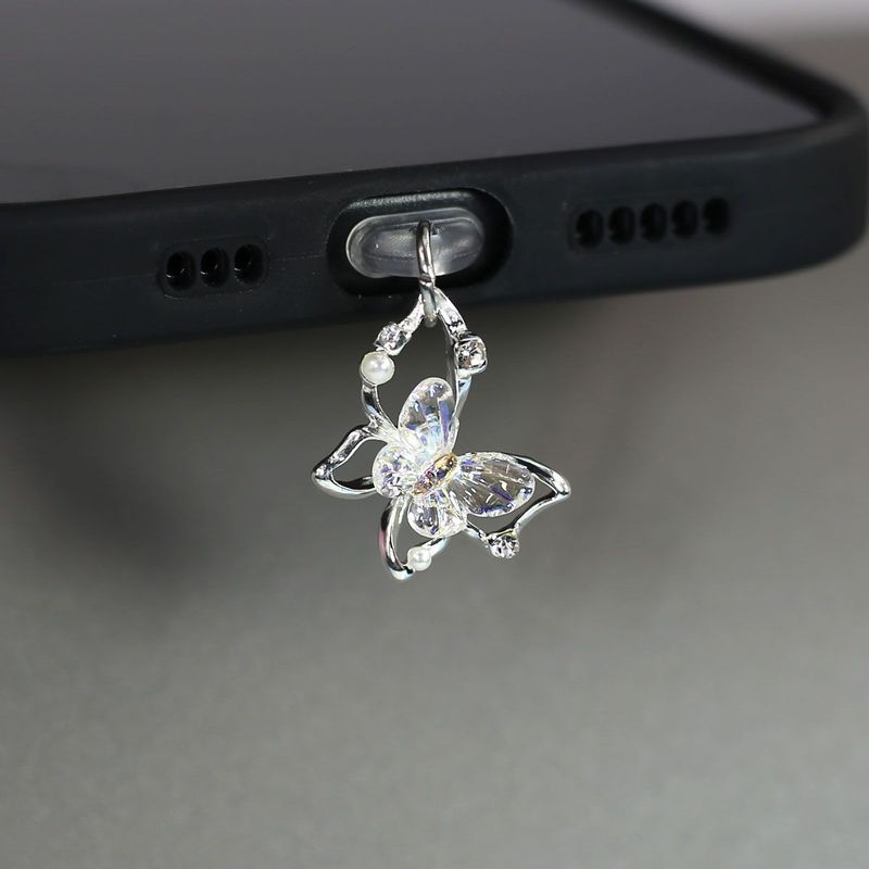 Anti-Dust Pearl Butterfly Phone Dust Plug Hanging Ornament Pendant Suitable For Type-C_voghion.com