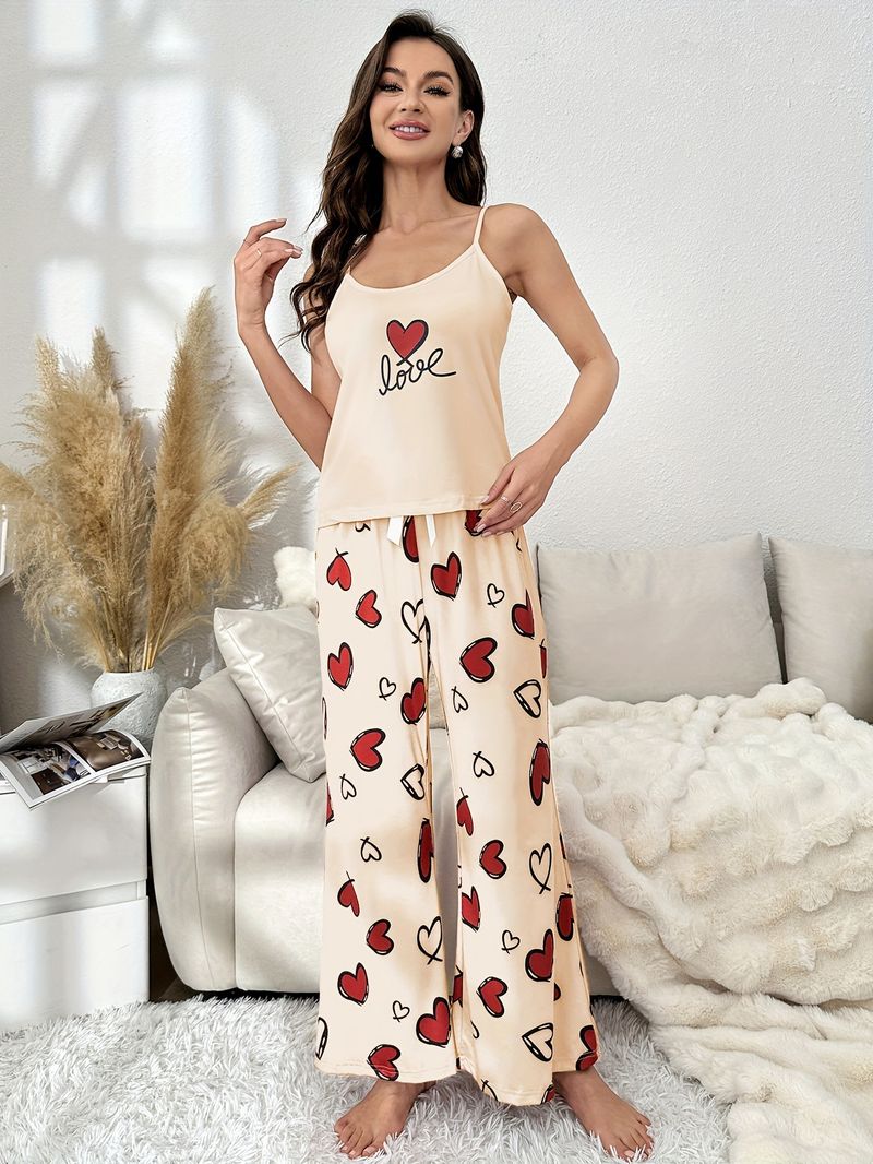 Women's Sleepwears Love Suspenders Trousers Casual Home Clothes Set Pajamas Women's Pure Cotton Printing Comfortable Breathable_voghion.com