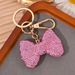Full Diamond Bowknot Heart Mushroom Keychain For Women Fashion Luxury Bag Car Pendant Small Gift_voghion.com