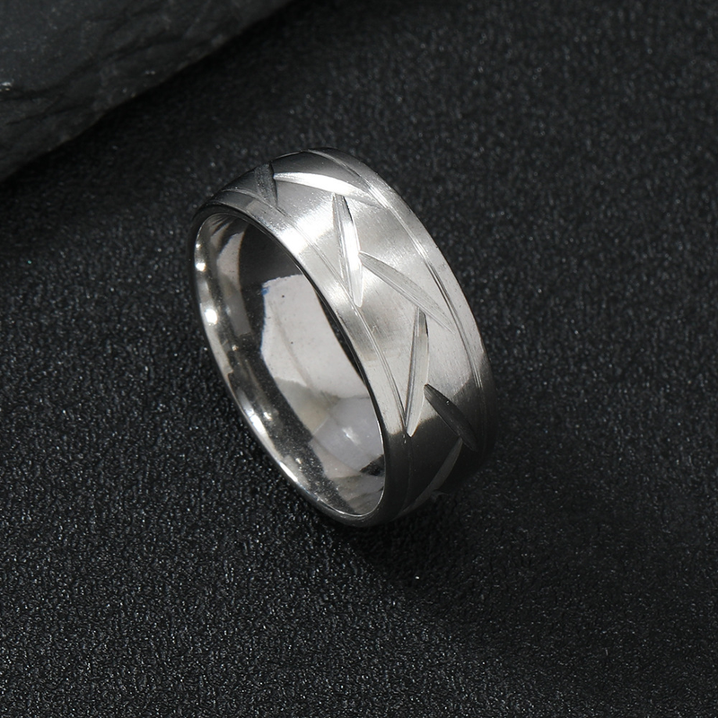 Fashionable and best-selling titanium ring design with a temperament of 8mm batch flower stripes, matte brushed_voghion.com
