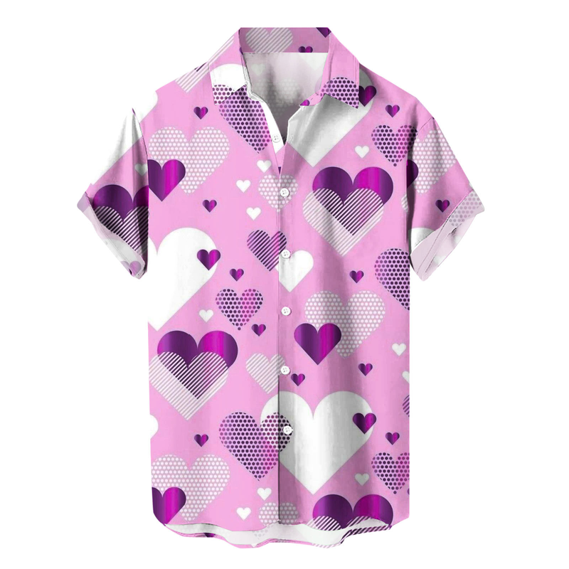 Men's lapel four-way elastic Hawaiian digital print beach casual short-sleeved shirt_voghion.com