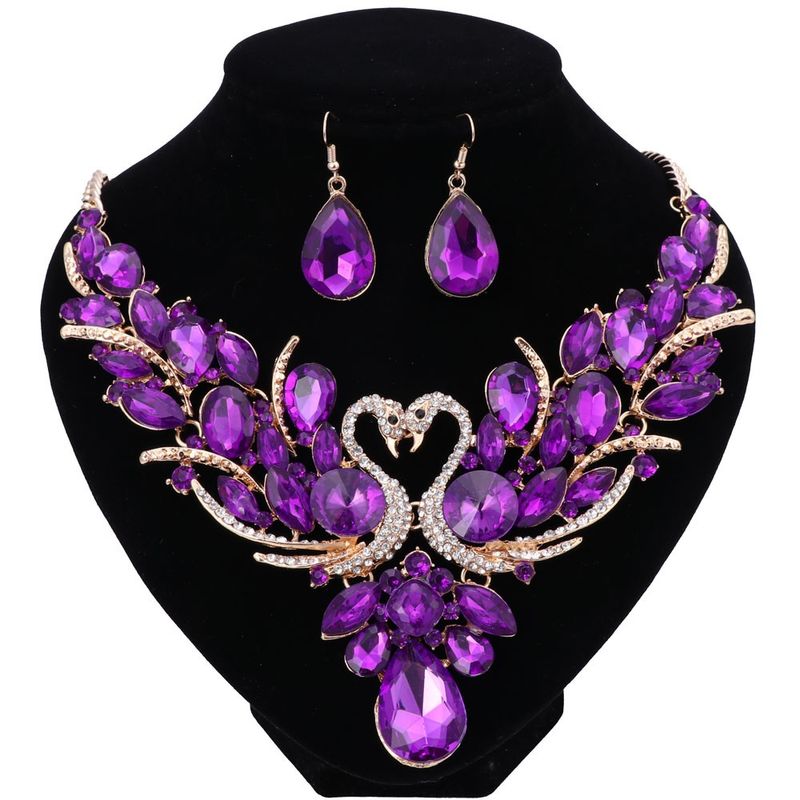 Accessori da sposa da sposa Set di gioielli per donna Set di orecchini con collana e collana in cristallo con doppio cigno_voghion.com