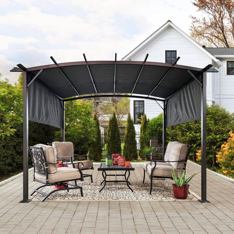 12 x 9 Ft Outdoor Pergola Patio Gazebo,Retractable Shade Canopy,Steel Frame Grape Gazebo,Sun shelter Pergola for Gardens,Terraces  Backyard_voghion.com