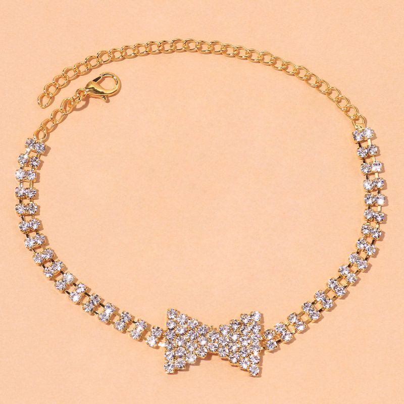 Jewelry Exquisite Small Full Diamond Bow Anklet Beach Double Row Rhinestone Anklet_voghion.com