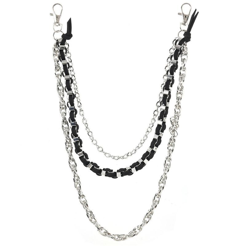 Punk Style Three-Layer Denim Rock Waist Trendy Versatile Braided Multi-Layer Metal Pants Chain_voghion.com