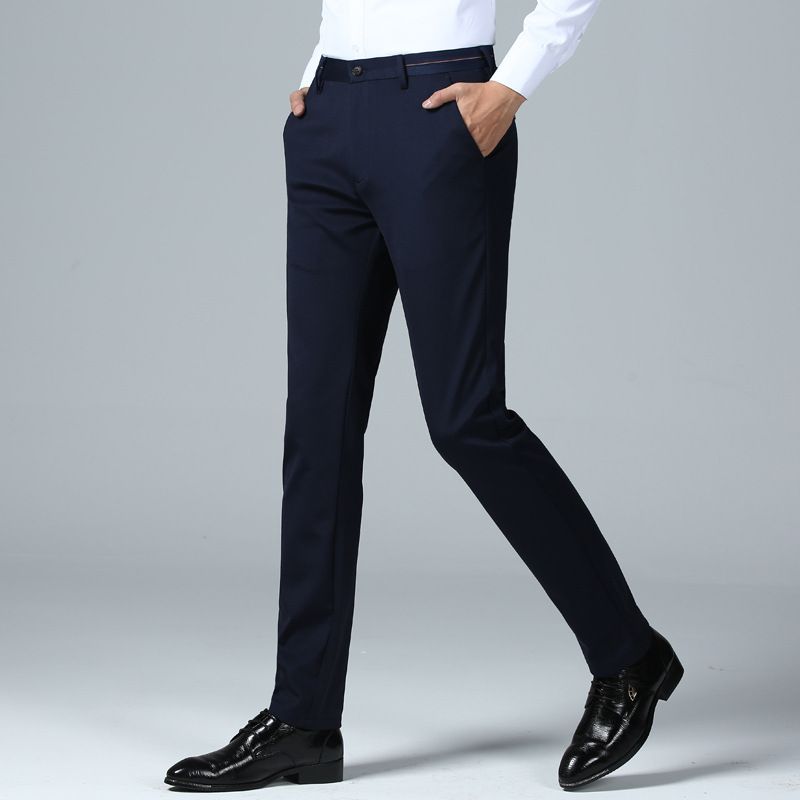 bukser med lige ben til mænd, mænds sommer slim fit elastisk formel casual med jakkesætsbukser, business drapering, store bukser uden jern_voghion.com