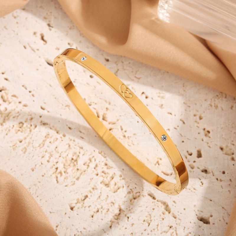 Braccialetti da donna di alta qualità a forma di cuore doppio, in zircone, in acciaio al titanio, non sbiadisce, semplice braccialetto temperamento da donna_voghion.com