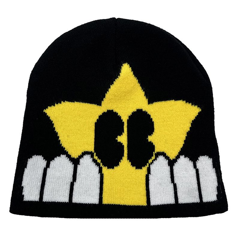Chapéu de malha jacquard estrela, chapéu térmico masculino e feminino, chapéus frios de desenho animado, outono e inverno_voghion.com