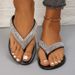 Flip-Flops mit flacher Unterseite für Damen, neuer Stil, Clip-Toe-Strass-Strass-Strandsandalen für Damen_voghion.com