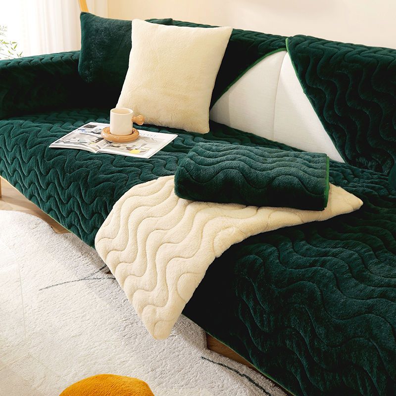 Home & Garden Thickened rabbit plush sofa cushion high grade solid color non slip sofa towel winter Nordic simple style sofa cover_voghion.com