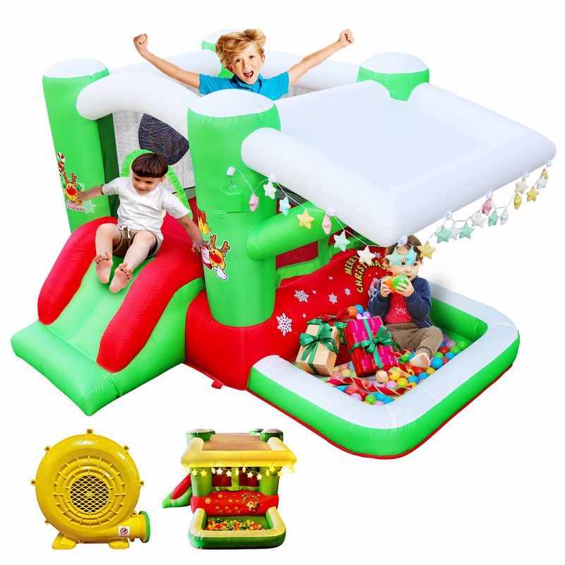 Christmas Jump 'n Slide Inflatable Bouncer for Kids Complete Setup with Blower - 80" x 91" Play Area - 55" Tall_voghion.com