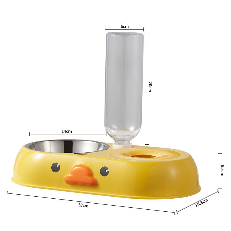 Pet 2-in-1 Stainless Steel Double Automatic Water Feeder With Moisture-proof Mouth Cartoon Duck Pet Bowl Dog Food_voghion.com