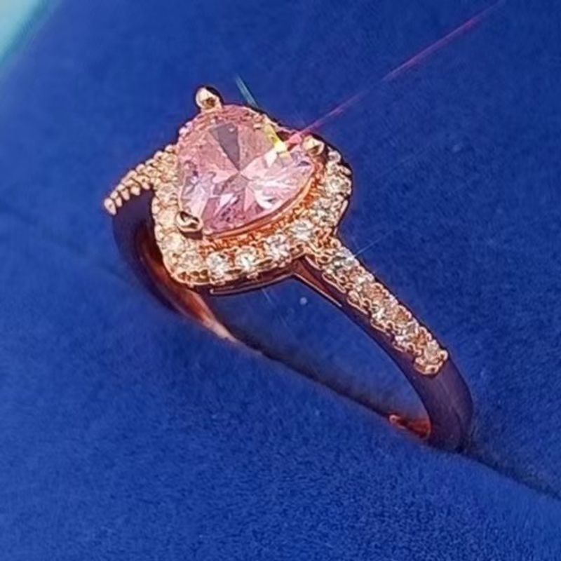Bague ouverte en forme de cœur d'un carat pour femme, rose imitation, diamants, tendance et tendance_voghion.com