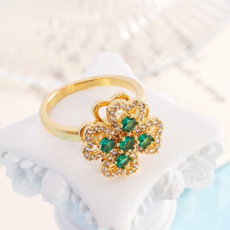 Bague pour femme en cuivre plaqué or véritable, micro-incrustée de zircons, fleur rotative, réglable, ouverture, accessoire Yiwu_voghion.com
