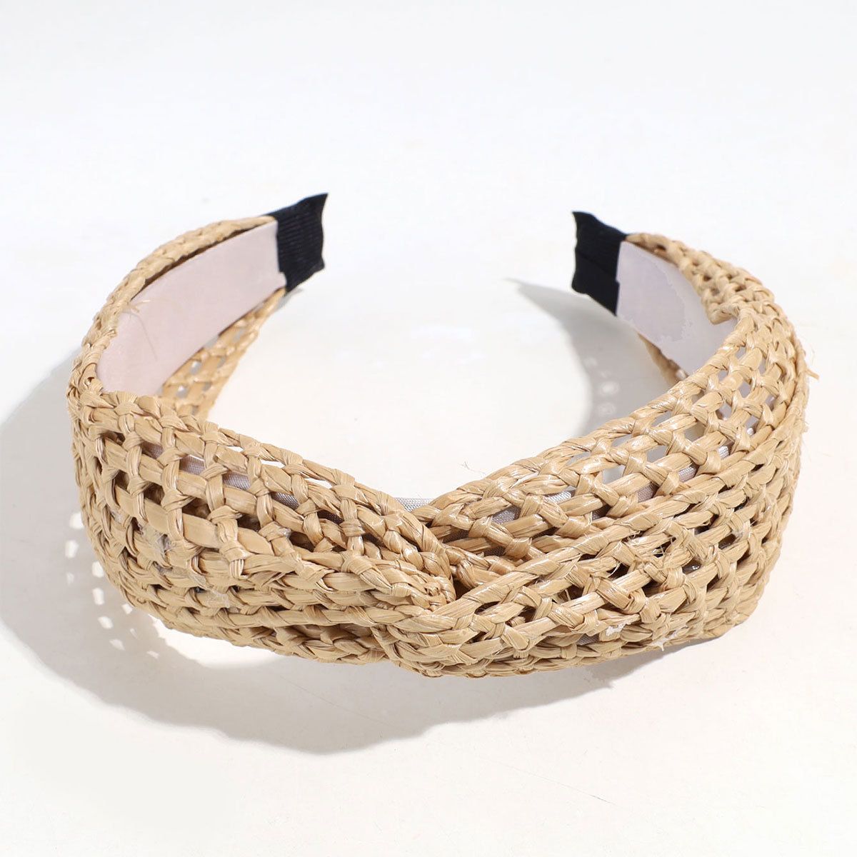 Faixa de cabeça com nó oco de abas largas, elegante e de alta qualidade, trançada de ráfia para sair, pressionando acessórios de cabelo_voghion.com