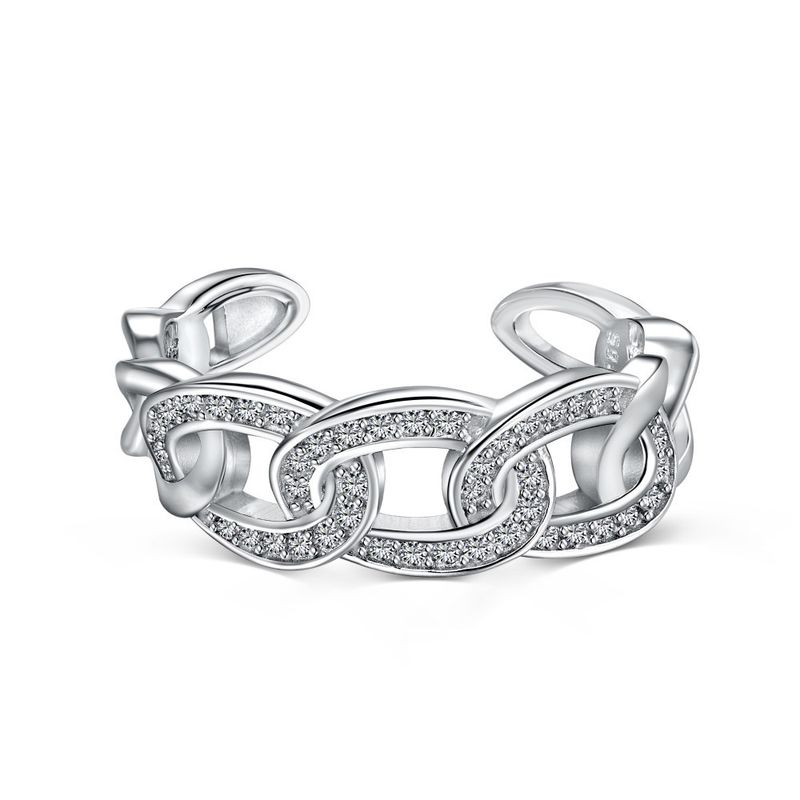 Sterling Silber für Damen, Ins Style, Vollzirkon, kubanisches Kettendesign, offener Ring_voghion.com