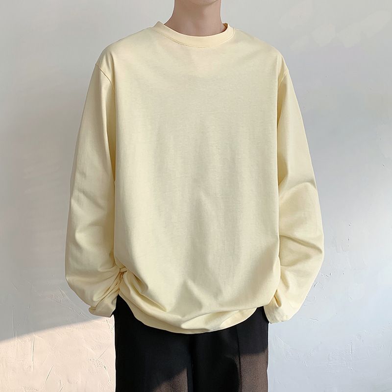 Long Sleeved T-Shirt For Men In Spring And Summer , Thin, Pure Cotton, Versatile, Loose, Plus Size, Solid Color,_voghion.com