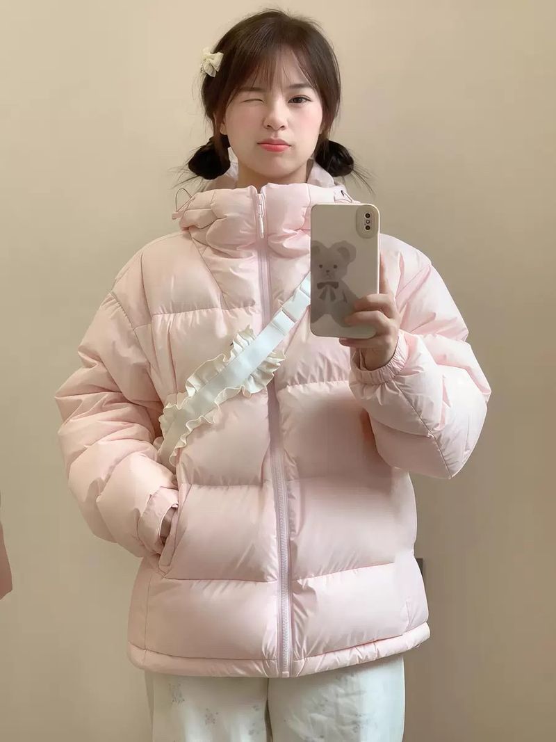 Veste en duvet de canard blanc rose pour femme, nouvelle collection hiver 2024, courte, épaisse, petite, style étudiant, tendance_voghion.com