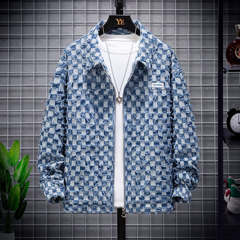 Grenzüberschreitende, personalisierte Modetrend-Marken-Jacquard-Jeansjacke für locker sitzende Freizeitpaare für Herren, Jugendjacke_voghion.com