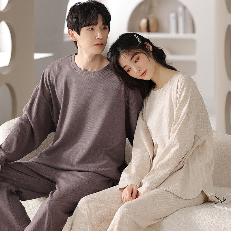 2022 Herbst/Winter Paar Pyjama Hoodie Langarm Atmungsaktive Baumwolle Herren und Damen Waffel Frühling/Herbst Home_voghion.com