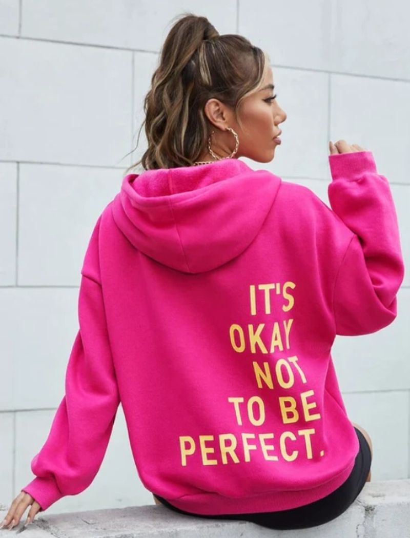 Women's Clothing multi color letter printing versatile casual long sleeve pullover loose hooded sweatshirt_voghion.com