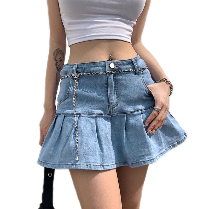 Damenbekleidung Halblanger Jeansrock Sexy Zweiteiliger Stretch-Jeansrock_voghion.com