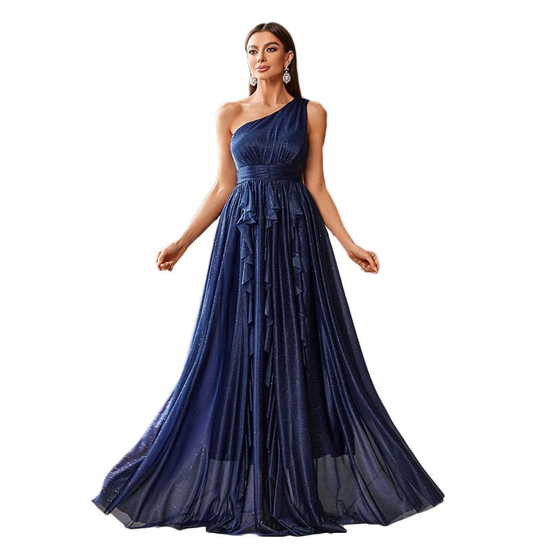 Roupas femininas elegantes gola oblíqua vestido fino temperamento feminino banquete vestido de trabalho pesado_voghion.com