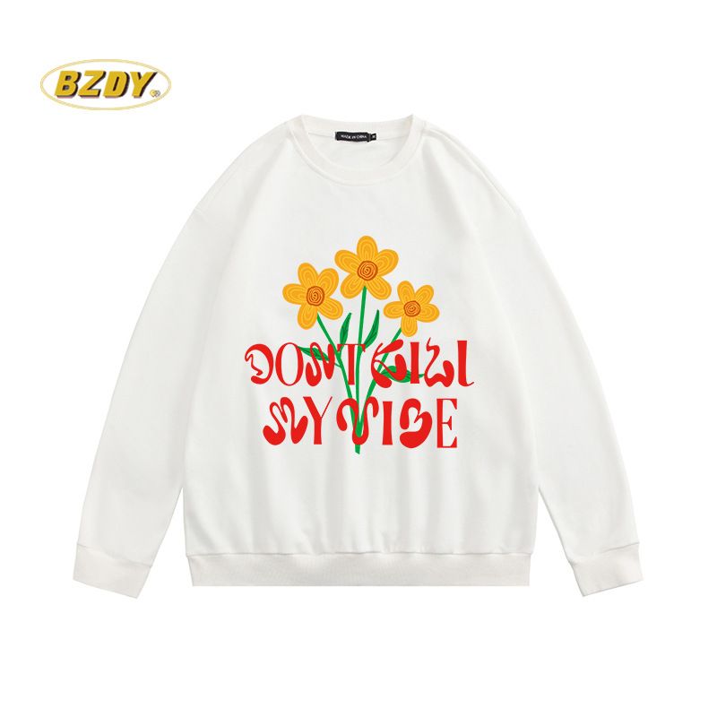 Ropa de hombre popular Suéter de algodón de rizo versátil informal estadounidense Top de cuello redondo suelto para hombres y mujeres_voghion.com