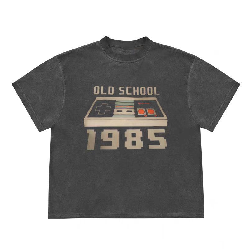 Top corto stile streetwear1985 Game Console Print Pattern Antique Casual Top a maniche corte per uomo_voghion.com