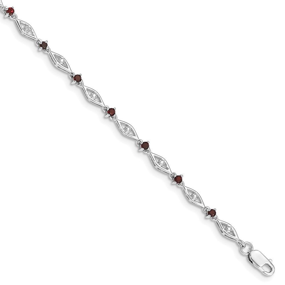 Sterling Silver Rhodium-plated Garnet Diamond Bracelet_voghion.com
