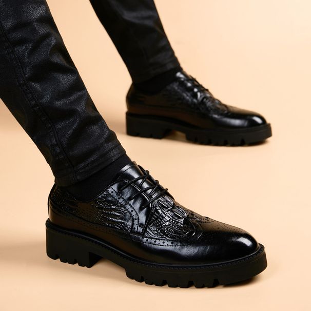 TerraStride Leder Jugend Britischer Stil Friseur Herren Dicke Sohle Höhe Erhöhend Geschnitzt Hochzeit Brogue Business Formelle Schuhe_voghion.com