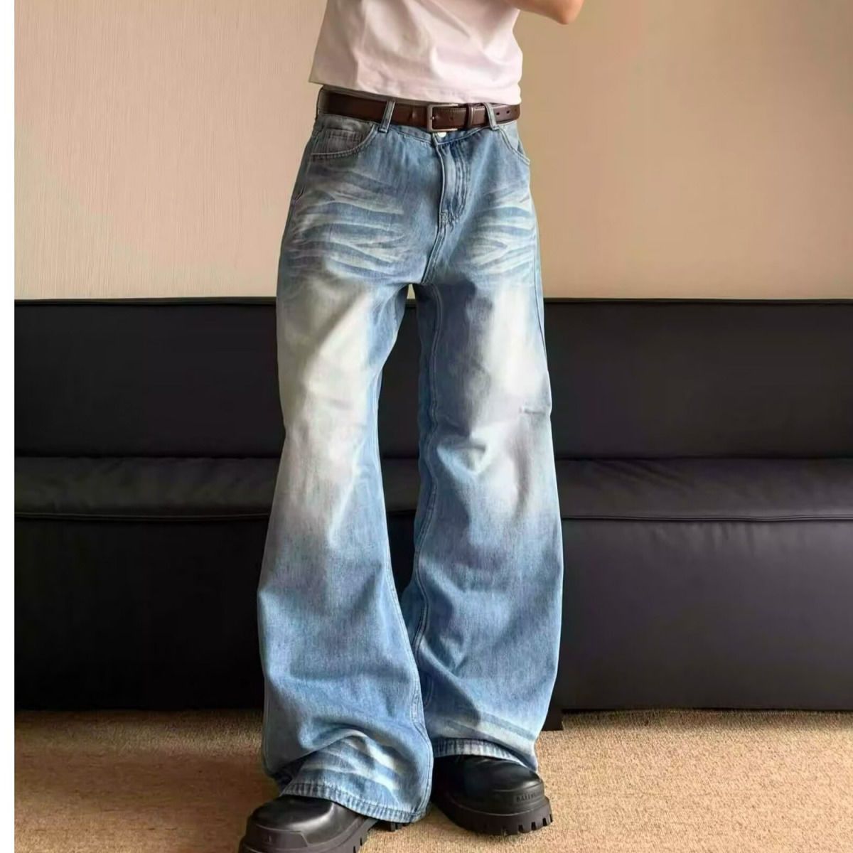 Style Distressed Washed Cat Whiskers Jeans Unisex Bodenlange Vibe High Street Lockere Gerade Hose mit weitem Bein_voghion.com