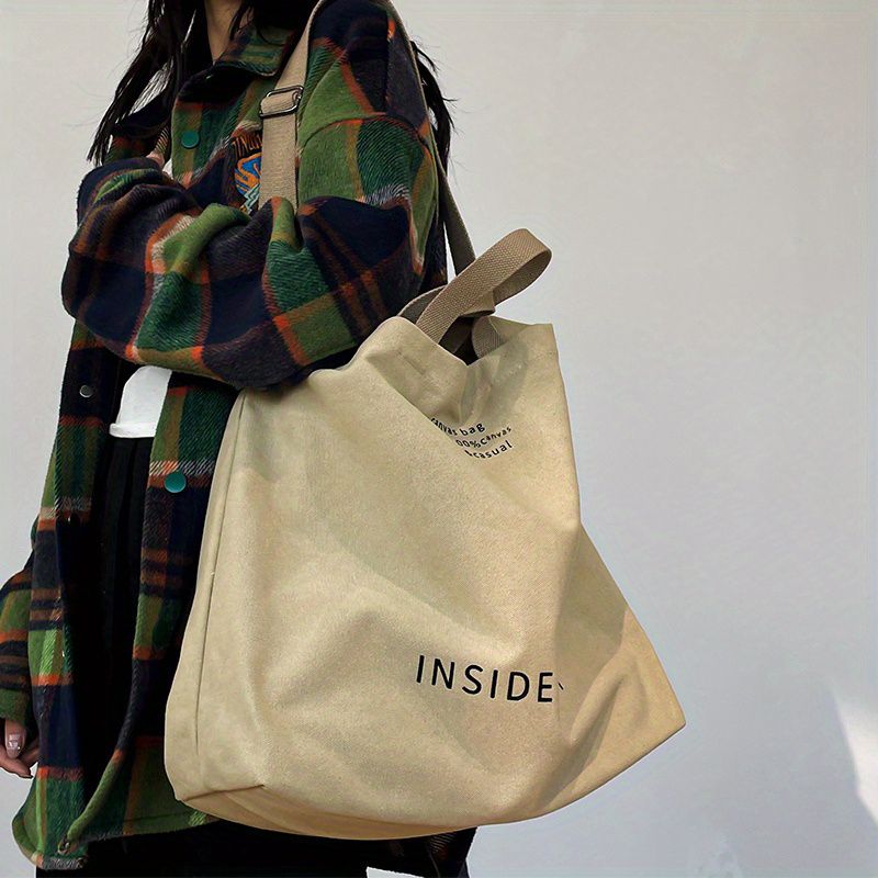 Casual Large-capacity Fashion Shoulder Bag, Alphabet Print Zipper Trendy Handbag With Adjustable Strap_voghion.com