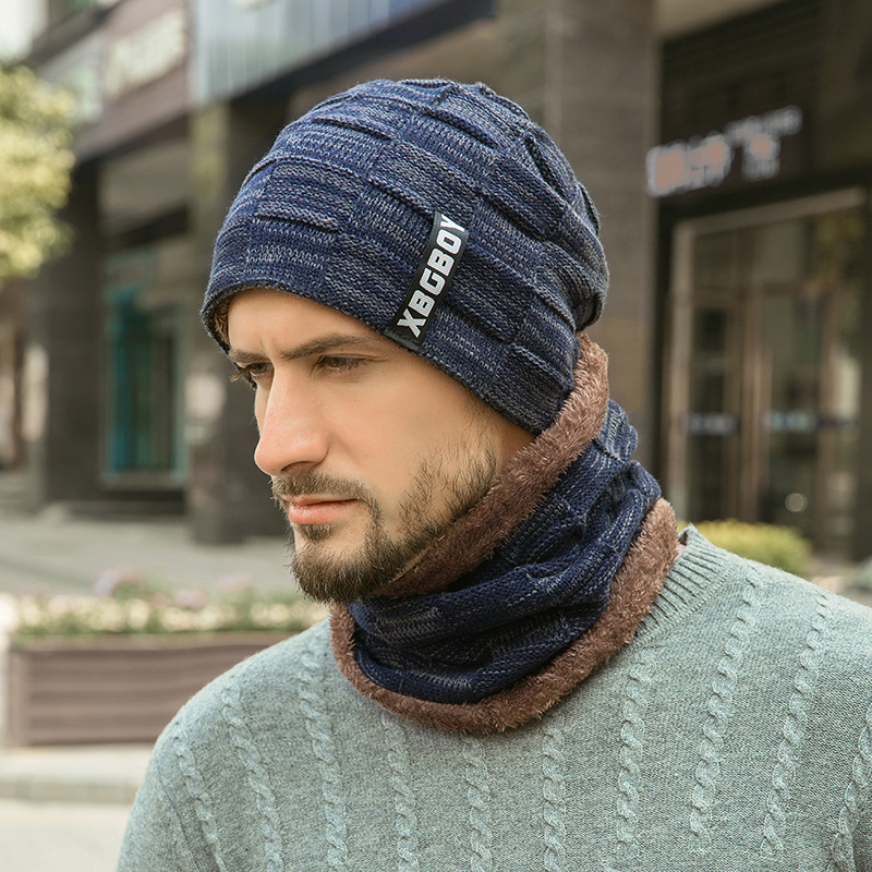Cappello Beanie da uomo 2 pezzi Berretto da sci e sciarpa Cappelli di lana caldi invernali Maglia a coste Escursionismo all'aperto Plus Veet Addensare Cappellini di copertura_voghion.com