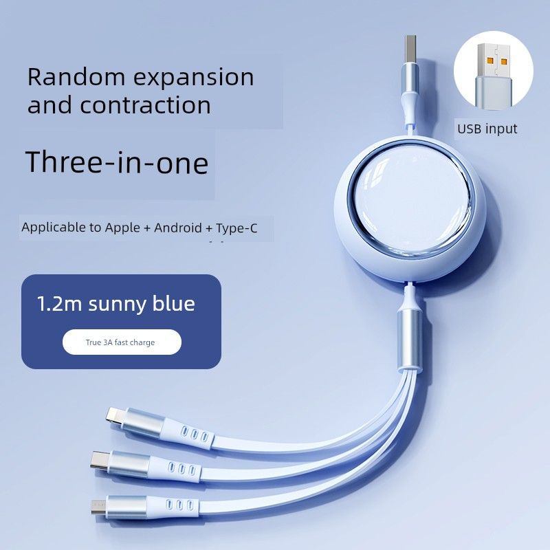 Câble de charge 3-en-1 GUSGU Data 66 W, tête de charge rapide 1-3 pour téléphone portable Huawei Android Type-C_voghion.com