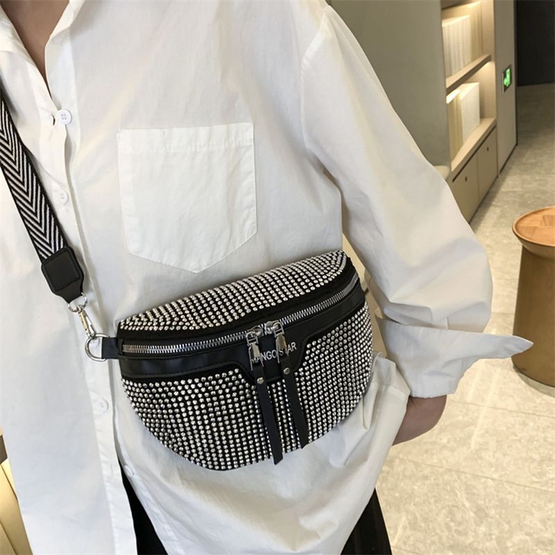 Shiny Crystal Ladies Waist with Zero Purse PU Leather Elegant Chest Women Rhinestones Shoulder Fashion Crossbody Bag_voghion.com
