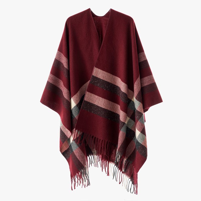 Nuevo chal atmosférico minimalista para otoño e invierno, capa suelta con borlas para mujer, informal y versátil._voghion.com