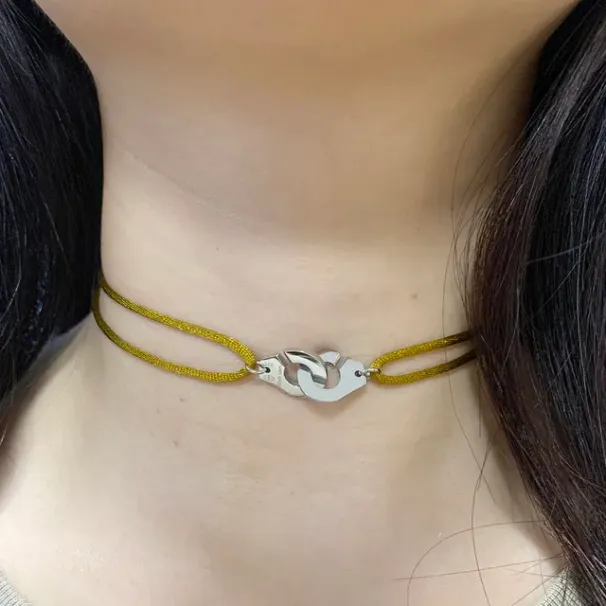 Fashion High Quality Stainless Steel Handcuff Les Menottes Pendant Necklace With Adjustable Rope For Men Women France Bijoux_voghion.com