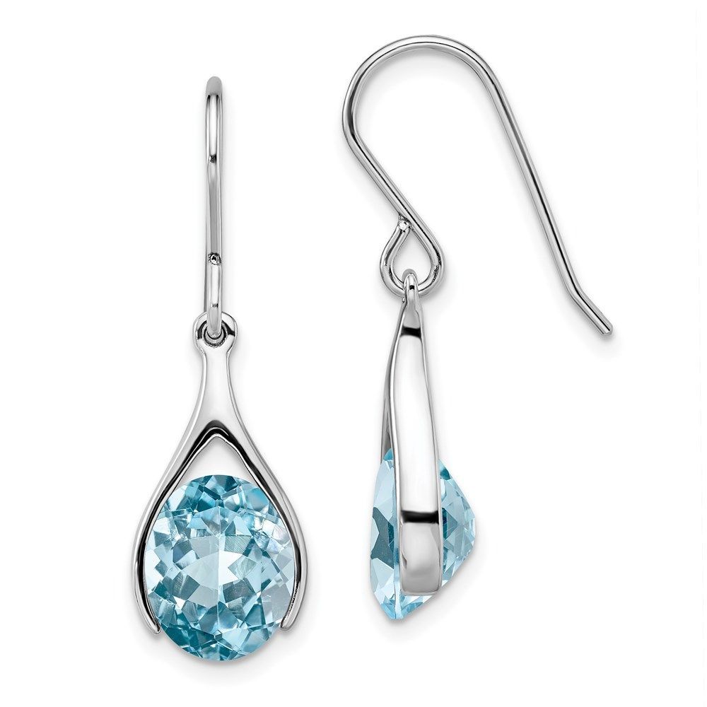 Sterling Silver Rhodium-plated Blue Topaz Shepherds Hook Earrings_voghion.com