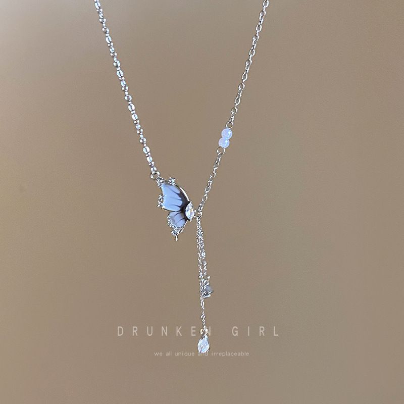 Cool butterfly tassel pearl necklace for women summer  new clavicle chain sweet and cool versatile temperament girlfriend accessories_voghion.com