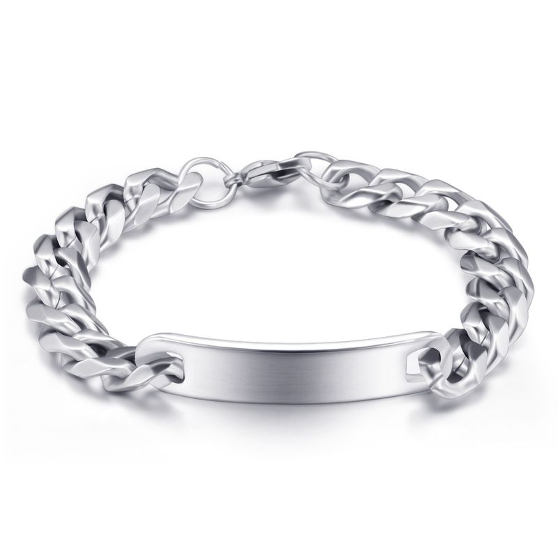 Bracciale in acciaio inossidabile al titanio con catena cubana da 11 mm, con barra lunga minimalista e incisione personalizzabile._voghion.com