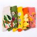Women's socks Autumn autumn and winter new bright color flower series creative pattern in cylinder color woven cotton women's socks casual socks_voghion.com
